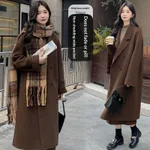 Women's Solid Color Casual Versatile Mid-length Wool Coat - Brown