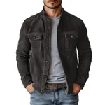 New Men's Casual European And American-style Jacket Made From Faux Suede - Graphite Color-L