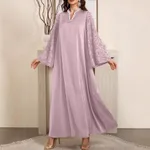 Elegant And Comfortable Long Gown With A Pearl-trimmed Collar - Lotus Root Color-Xl - View 1
