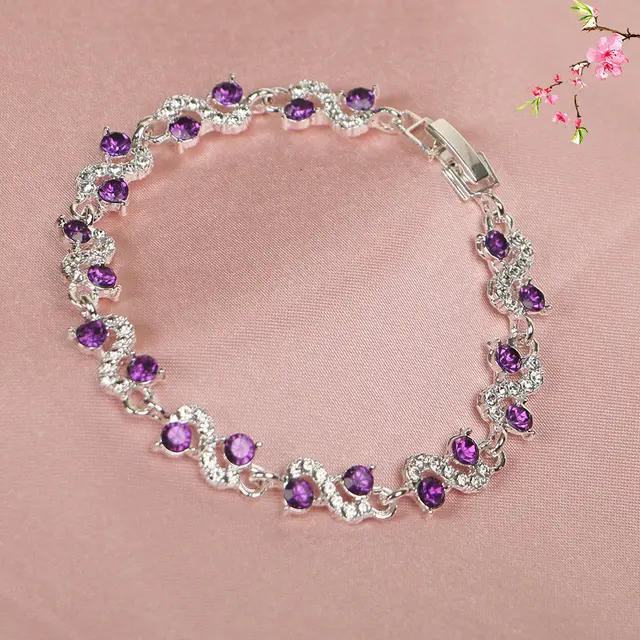 Diamond studded Colorful Diamond European And American Style Chic Bracelet For Women Purple - Shop at LoveMi