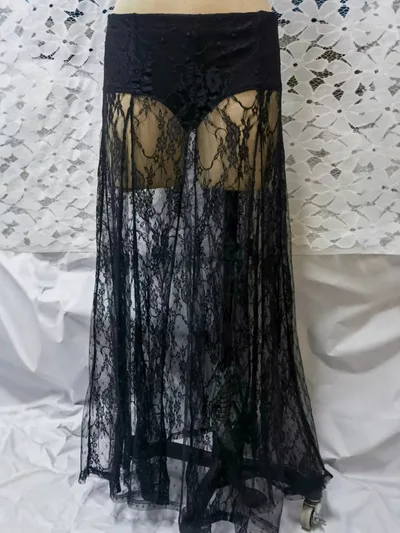 Lace Panel Low Waist Bodycon Maxi Dress Versatile And Slimming Black - Shop at LoveMi