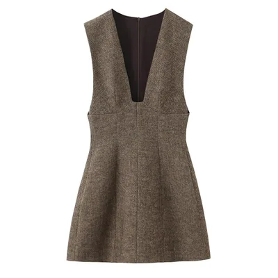 New Winter Sleeveless Deep V Neck Wool Mini Dress Picture Color S - Shop at LoveMi