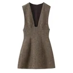 New Winter Sleeveless Deep V-Neck Wool Mini Dress - Picture Color-S - View 1