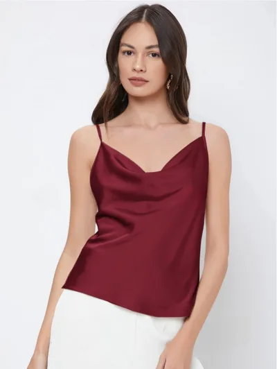 Womens Solid Color Casual Rayon Satin Camisole Wine - Shop at LoveMi