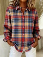 Womens Unique Plaid-Print Trendy Long-Sleeve Shirt - Sh120150104-2Xl