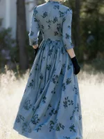 Embroidered Vintage Elegant Long Dress - Red
