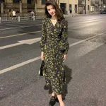 V-neck Chiffon Long-sleeve Waist-cinching Dress - Picture Color-Xl - View 1