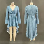 Fashionable Floral Long Sleeve Dress - Blue