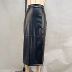 High-waisted Figure-flattering Solid-color Leather Pencil Skirt - Black