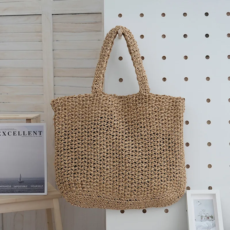 Handwoven Tote Bag With Vertical Stripes - Beige - View 1