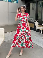 Floral Lapel Loose Fitting Short Sleeve Dress - White