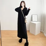 Womens Relaxed Minimalist Knee Length Knit Dress - Black