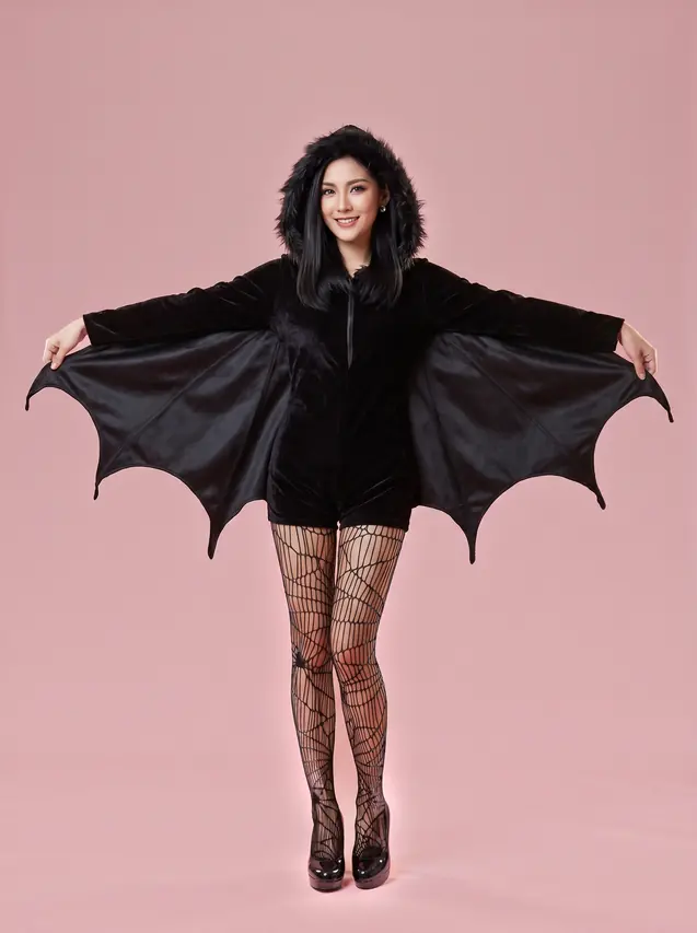 Bat Halloween Costume Hooded Romper for Women Black - Shop at LoveMi