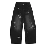 Distressed Scimitar Cotton Pants Jeans - Black