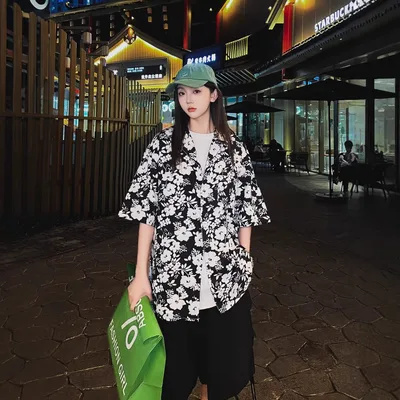 Cuban collar Floral Shirt Thin And Loose fitting Floral - Shop at LoveMi