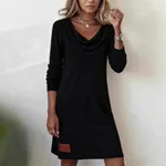 Allwinter Womens Long-sleeve Turtleneck Comfortable Dress - Black
