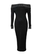 Womens Fallwinter Long-sleeve Slim-fit Sequin Dress - Black