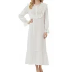 Long-sleeved Loose-fitting Plus-size Long French-style Cosy Nightgown - White