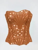 Hollowed-out Asymmetrical Lace Double-layer Corset - Caramel Color-2Xl - View 1