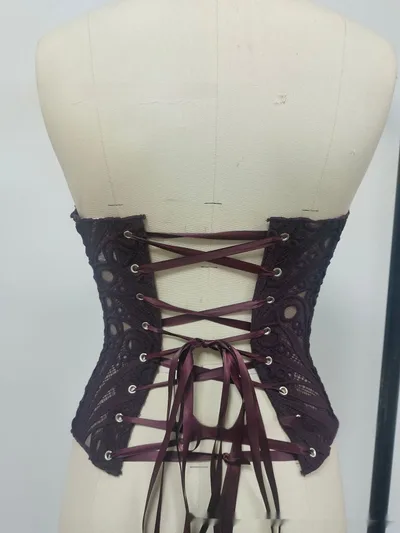 Hollowed out Asymmetrical Lace Double layer Corset Purple - Shop at LoveMi