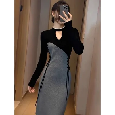 Stylish And Unique French style Patchwork Dress New Winter Collection Picture Color Xl - Shop at LoveMi