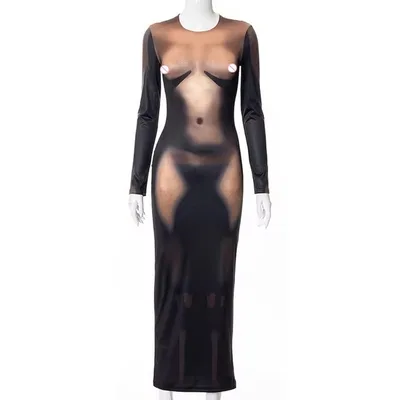 Sexy 3D Body Print Long Dress For Women 3 Styles Of Bodycon Skirts S - Shop at LoveMi