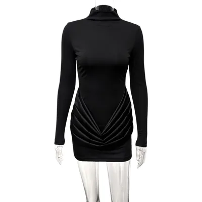 New FallWinter Patchwork Long Sleeve Bodycon Dress Black - Shop at LoveMi