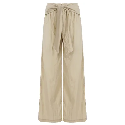 Womens Casual Minimalist High Waisted Drapey Straight Leg Pants Khaki - Shop at LoveMi