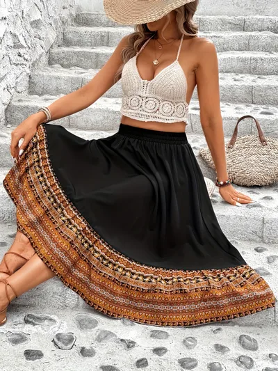 Womens Fashion Ethnic style Maxi Skirt Black - Shop at LoveMi
