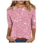 Sequin T-shirt With Three-quarter Sleeves And A Crew Neck For Women - Lotus Root Color-2Xl - View 1