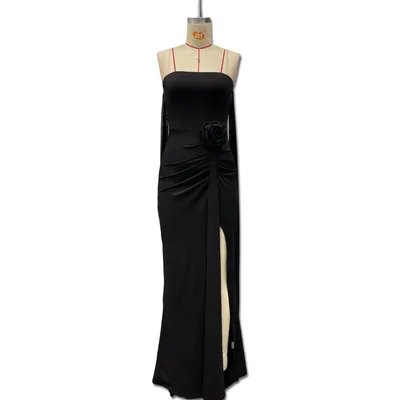 Elegant Solid color Sexy Strapless Bodycon Floor length Evening Gown For Women Black - Shop at LoveMi