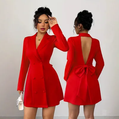 V neck Backless Bow knot Short Sleeve Mini Dress Red - Shop at LoveMi