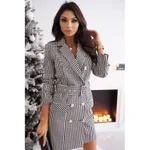 Colorful Autumn Winter Long-Sleeve Belted Coat Dress - White