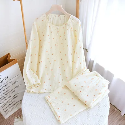 Womens Relaxed Fresh Style Round Neck Polka Dot Loungewear Set Strawberry Long Sleeve M - Shop at LoveMi