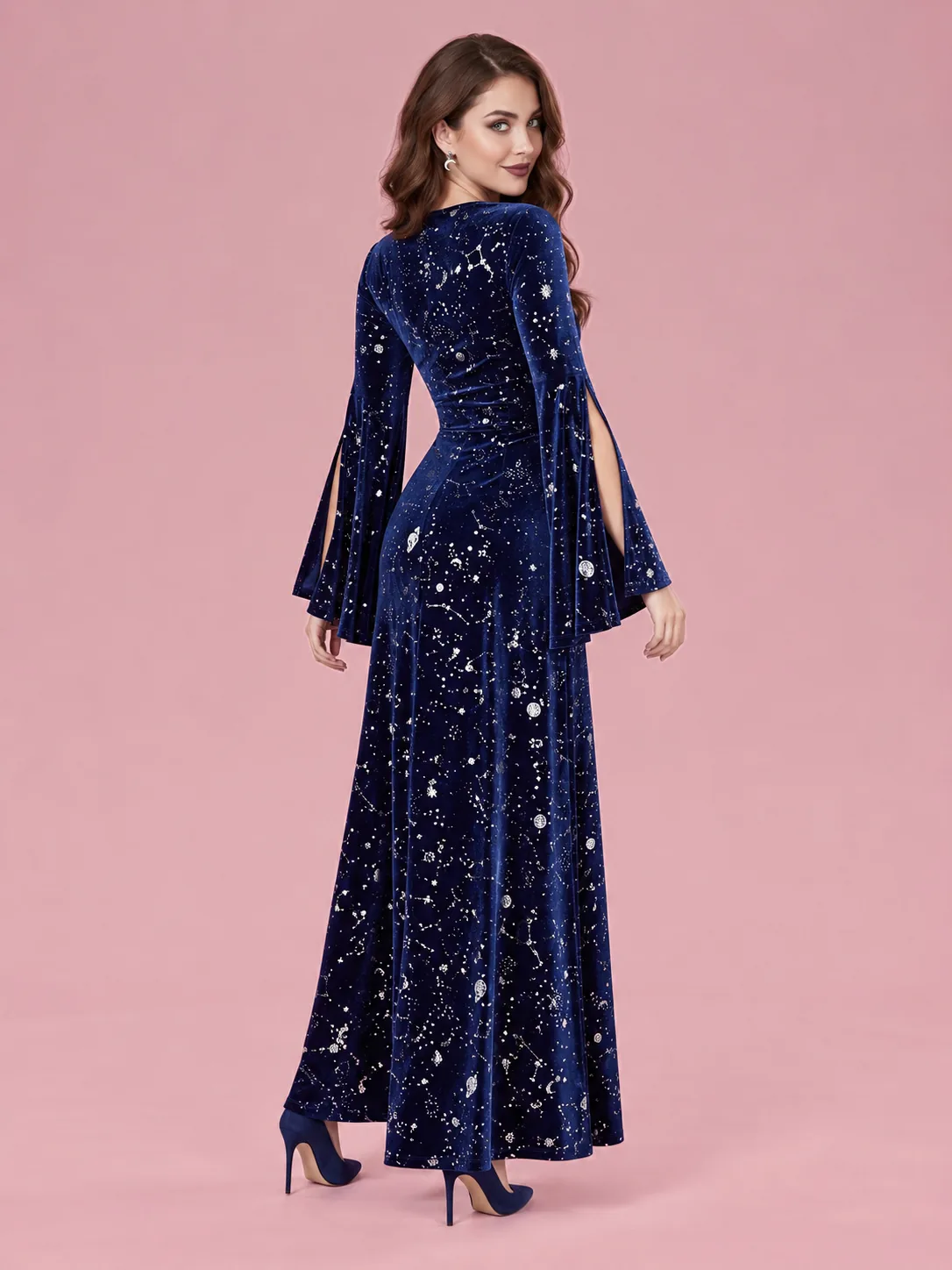 Witch Costume Dress with High Slit for Women - Navy Blue - View 2