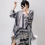 Womens Loose Casual Printed Camisole Dress And Outerwear Set - Regression Line-Average Size - View 1