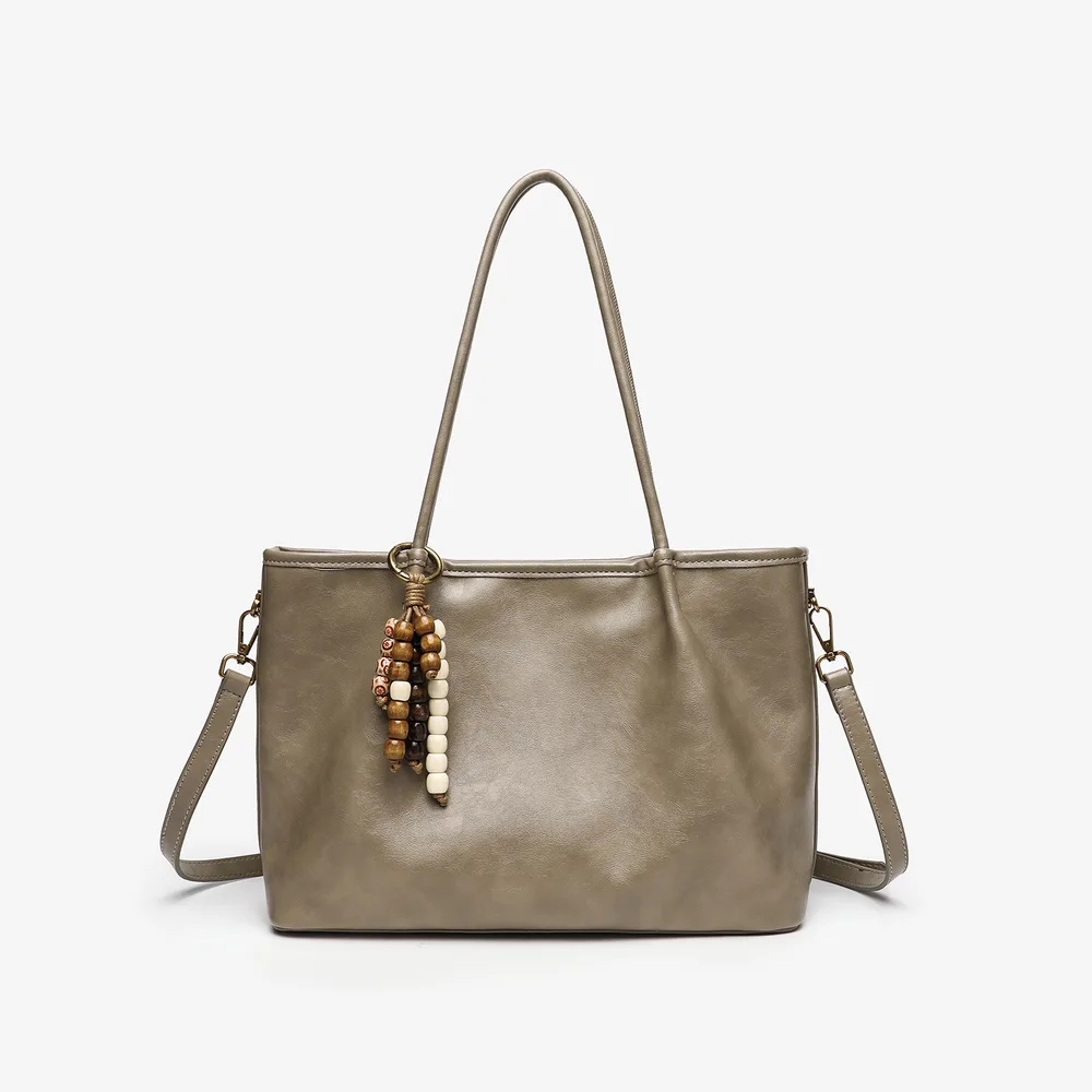 Solid color Niche Underarm Pleated Fashion Tote Bag Khaki - Shop at LoveMi