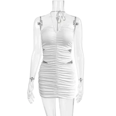 European And American style Sexy Crisscross Halterneck Fashion Pleated Figure flattering Bodycon Skirt White - Shop at LoveMi
