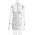 European And American-style Sexy Crisscross Halterneck Fashion Pleated Figure-flattering Bodycon Skirt - White