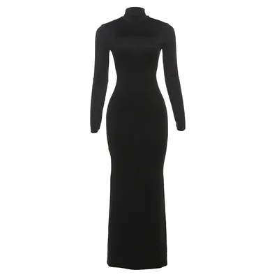 New Fallwinter Elegant Solid color High neck Bodycon Sexy Backless Lace up Dress Black - Shop at LoveMi