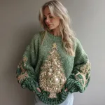 Womens Loose-fitting Pullover Sweater With A Round Neck And Floral Print - Floral - View 1