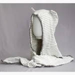 Retro Winter Scarf Hat With Devil Horns For Women Cute Lace Trim - Beige