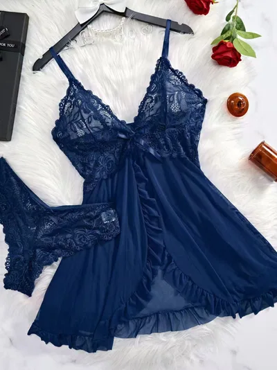 V neck Lace Camisole Multi color Set Sexy Lingerie Navy - Shop at LoveMi