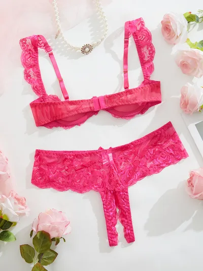 Cute Girl Style Lace Bra And Underwear Set Rose - Shop at LoveMi
