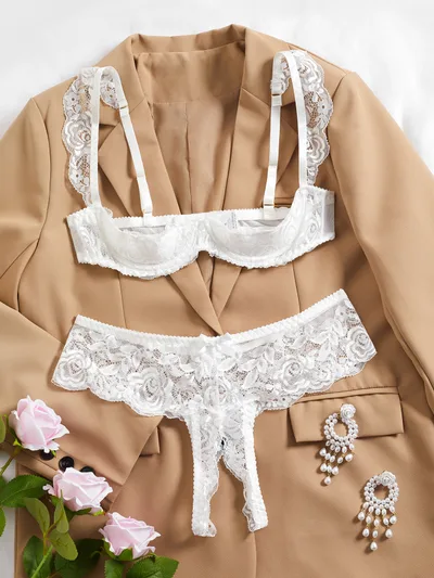 Cute Girl Style Lace Bra And Underwear Set White - Shop at LoveMi