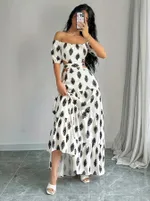 Womens Summer Printed Bandage Sexy A-Line Off-Shoulder Tube Dress - White