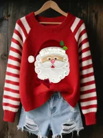 3D Digital-Print Womens Crew-Neck Loose Retro Jacquard Pullover Sweater - Jlnwy12Cuzhg19-Xl