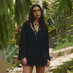 Solid-color Sexy Chiffon Sheer Beach Cover-up - Black