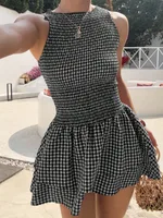 Womens Stylish, Versatile Sleeveless Plaid Dress - Black