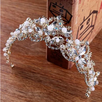 New Fashion Baroque Luxury Crystal AB Bridal Crown Tiara Light Gold Tiara Tiaras for Women Bride Hair Wedding Accessories Silvery B - Shop at LoveMi